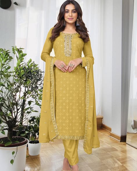 Mustard Heavy Georgette Suit