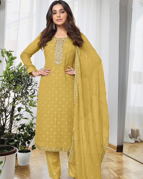 Mustard Heavy Georgette Suit