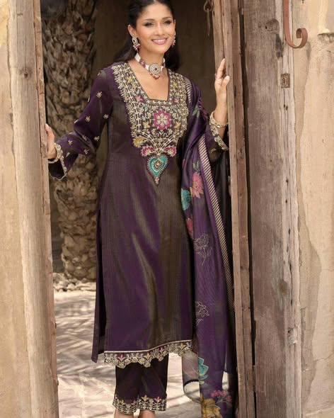 Plum Shimmer Silk Suit