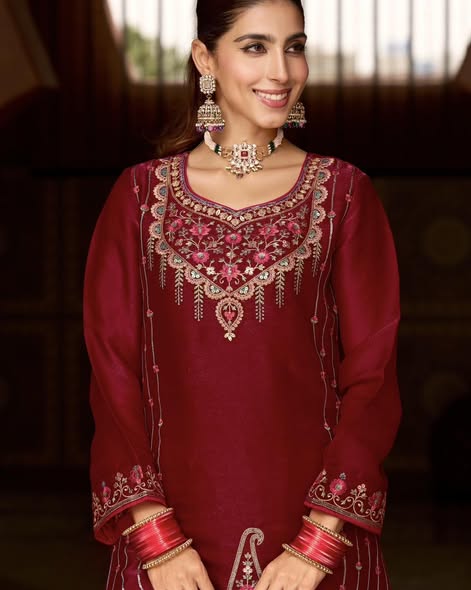 Red Silk Sharara Set