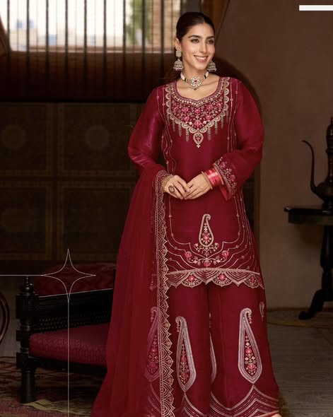 Red Silk Sharara Set