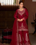 Red Silk Sharara Set