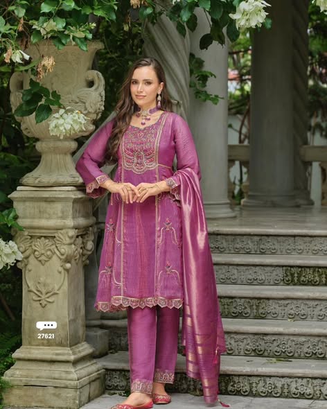 Magenta Shimmer Silk Suit
