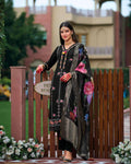 Black Viscose Silk Embroidered Suit – Size 44