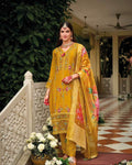 Mustard Viscose Silk Embroidered Suit – Size 44